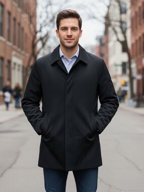 Jos. A. Bank Executive Black Single-Breasted Overcoat - Quilted Liner